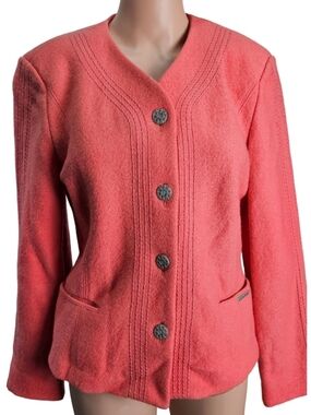 Vintage Geiger Boiled Pure Wool Cardigan Sz 36 Dense Windproof Coral Austria